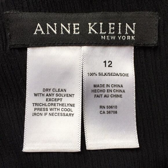 Anne Klein NY pleated side button crepe Silk Drop waist Skirt 12 Black lined - Picture 6 of 8